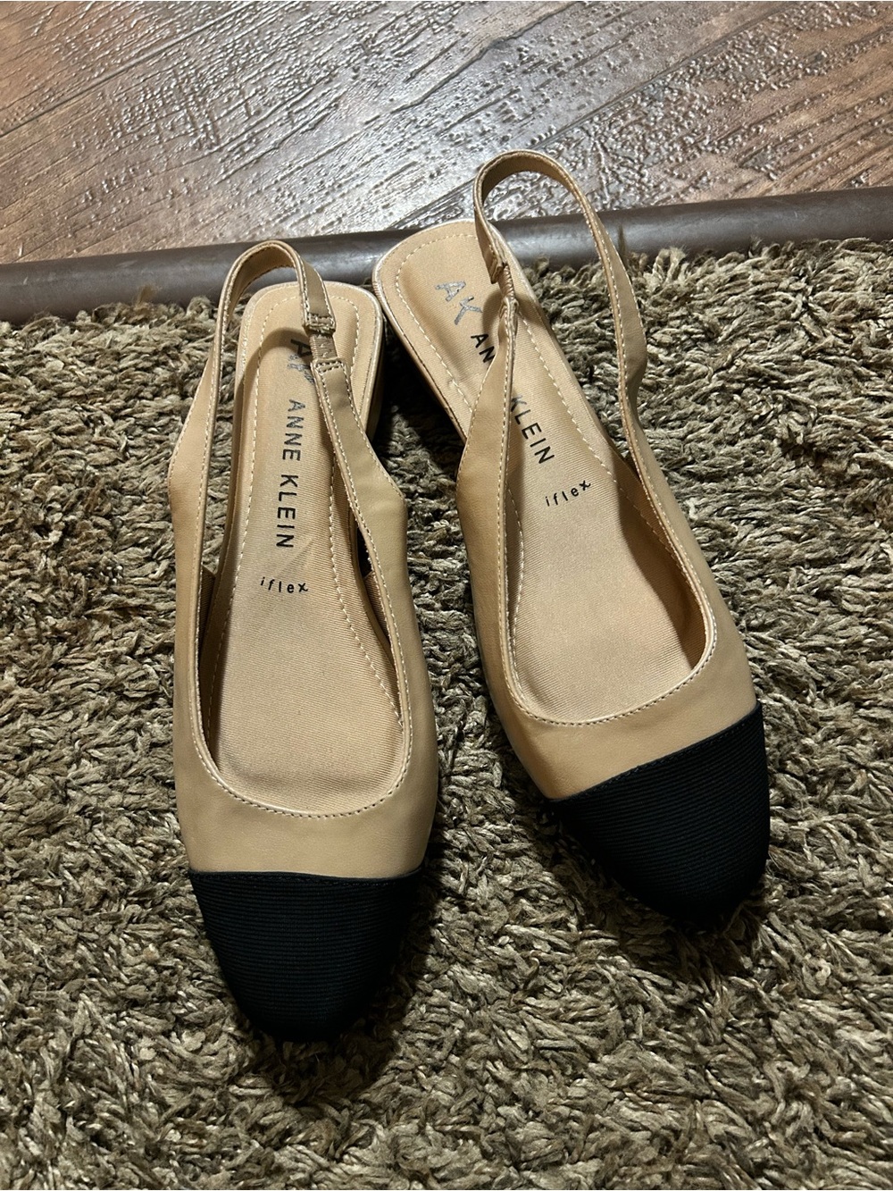 Anne Klein iFlex Black Cap-Toe Slingback Flats